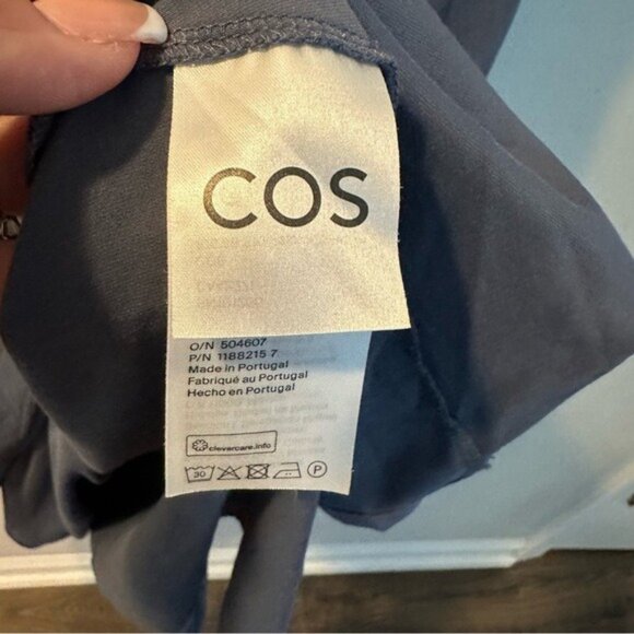 COS Slate Blue Asymmetric Hem T-Shirt Dress Cotton Blend Size Medium - Picture 11 of 16